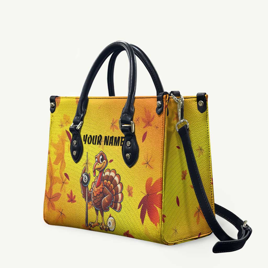 Personalized Funny Turkey Billiards Leather Bag with Pool Cue and Balls Thanksgiving Design - Wonder Print Shop