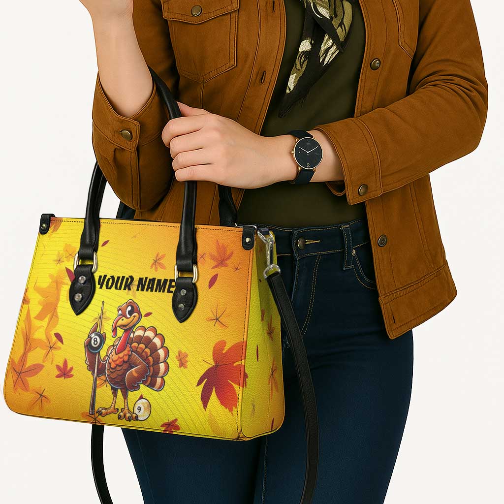 Personalized Funny Turkey Billiards Leather Bag with Pool Cue and Balls Thanksgiving Design - Wonder Print Shop