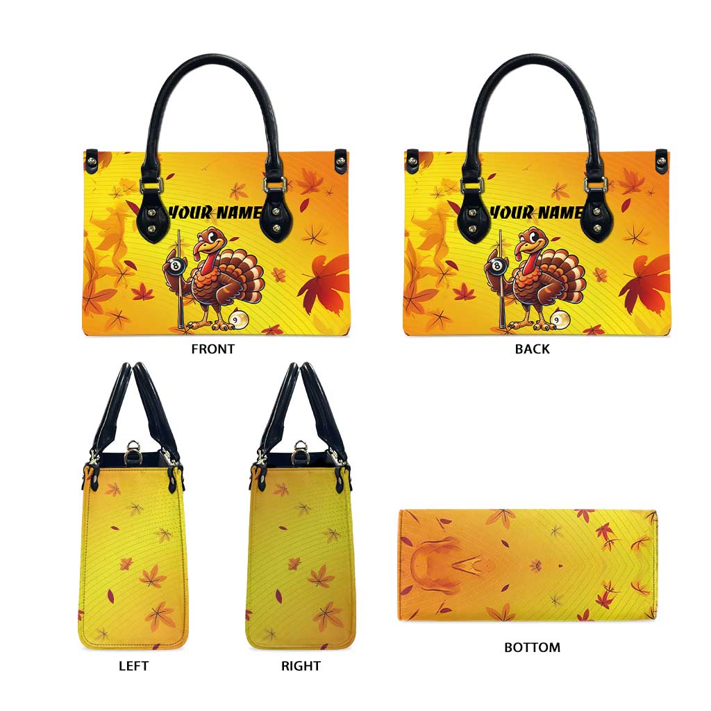 Personalized Funny Turkey Billiards Leather Bag with Pool Cue and Balls Thanksgiving Design - Wonder Print Shop