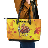 Personalized Funny Turkey Billiards Leather Tote Bag with Pool Cue and Balls Thanksgiving Design - Wonder Print Shop