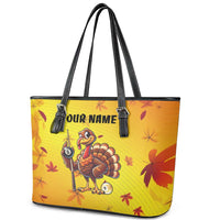 Personalized Funny Turkey Billiards Leather Tote Bag with Pool Cue and Balls Thanksgiving Design - Wonder Print Shop