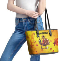 Personalized Funny Turkey Billiards Leather Tote Bag with Pool Cue and Balls Thanksgiving Design - Wonder Print Shop