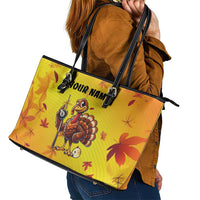 Personalized Funny Turkey Billiards Leather Tote Bag with Pool Cue and Balls Thanksgiving Design - Wonder Print Shop