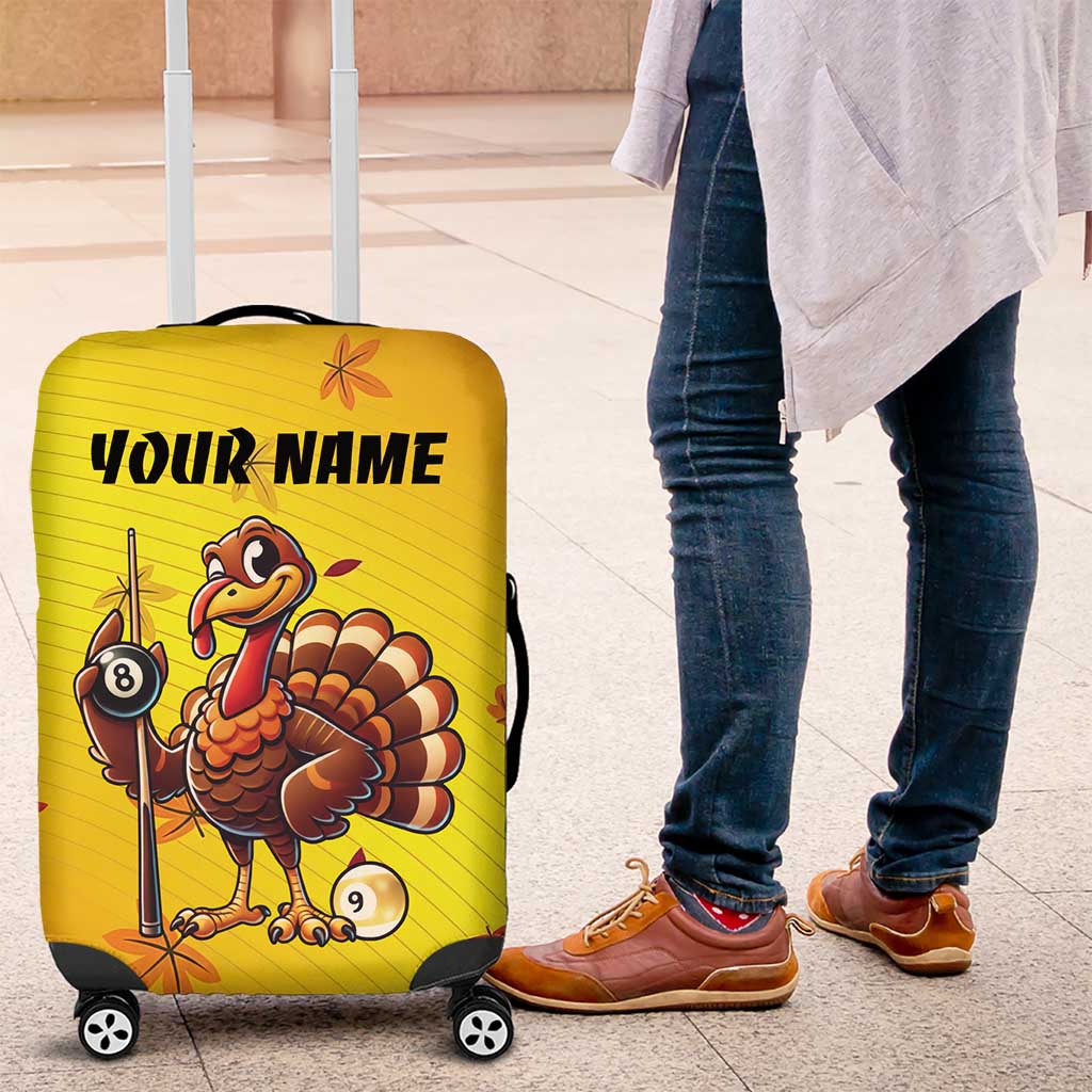 Personalized Funny Turkey Billiards Luggage Cover with Pool Cue and Balls Thanksgiving Design - Wonder Print Shop