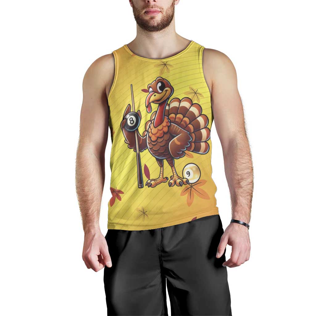Personalized Funny Turkey Billiards Men Tank Top with Pool Cue and Balls Thanksgiving Design - Wonder Print Shop