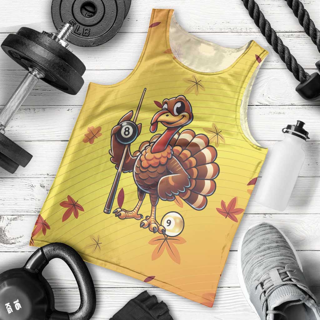 Personalized Funny Turkey Billiards Men Tank Top with Pool Cue and Balls Thanksgiving Design - Wonder Print Shop