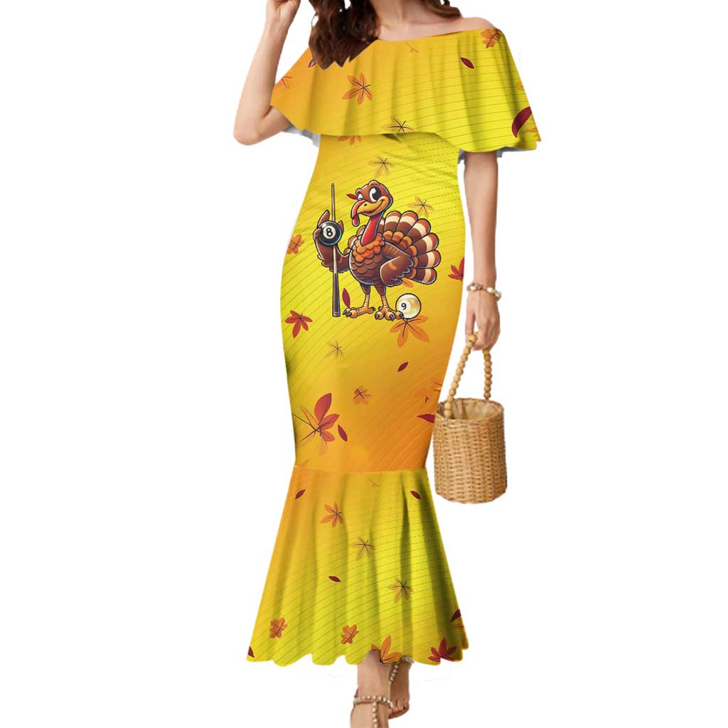 Personalized Funny Turkey Billiards Mermaid Dress with Pool Cue and Balls Thanksgiving Design - Wonder Print Shop