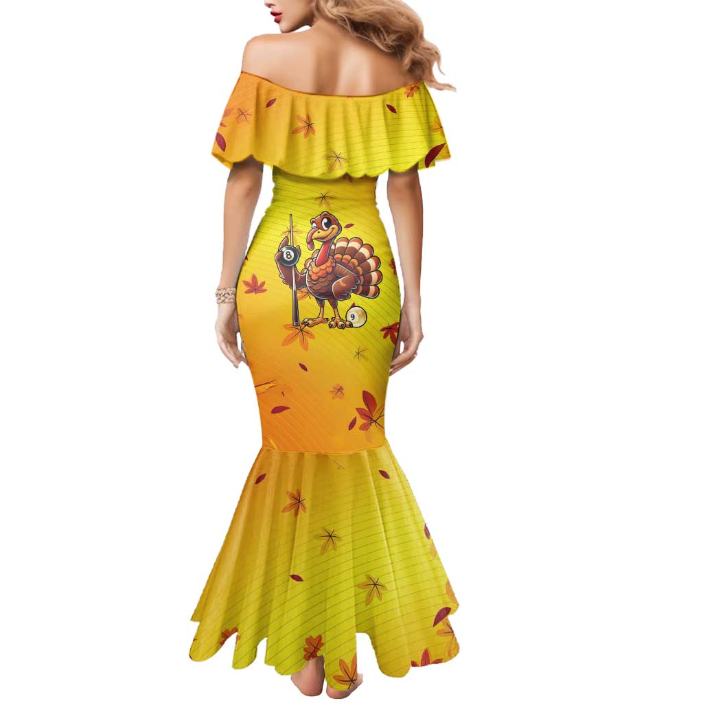 Personalized Funny Turkey Billiards Mermaid Dress with Pool Cue and Balls Thanksgiving Design - Wonder Print Shop