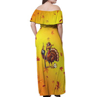 Personalized Funny Turkey Billiards Off Shoulder Maxi Dress with Pool Cue and Balls Thanksgiving Design - Wonder Print Shop