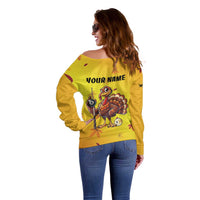 Personalized Funny Turkey Billiards Off Shoulder Sweater with Pool Cue and Balls Thanksgiving Design - Wonder Print Shop