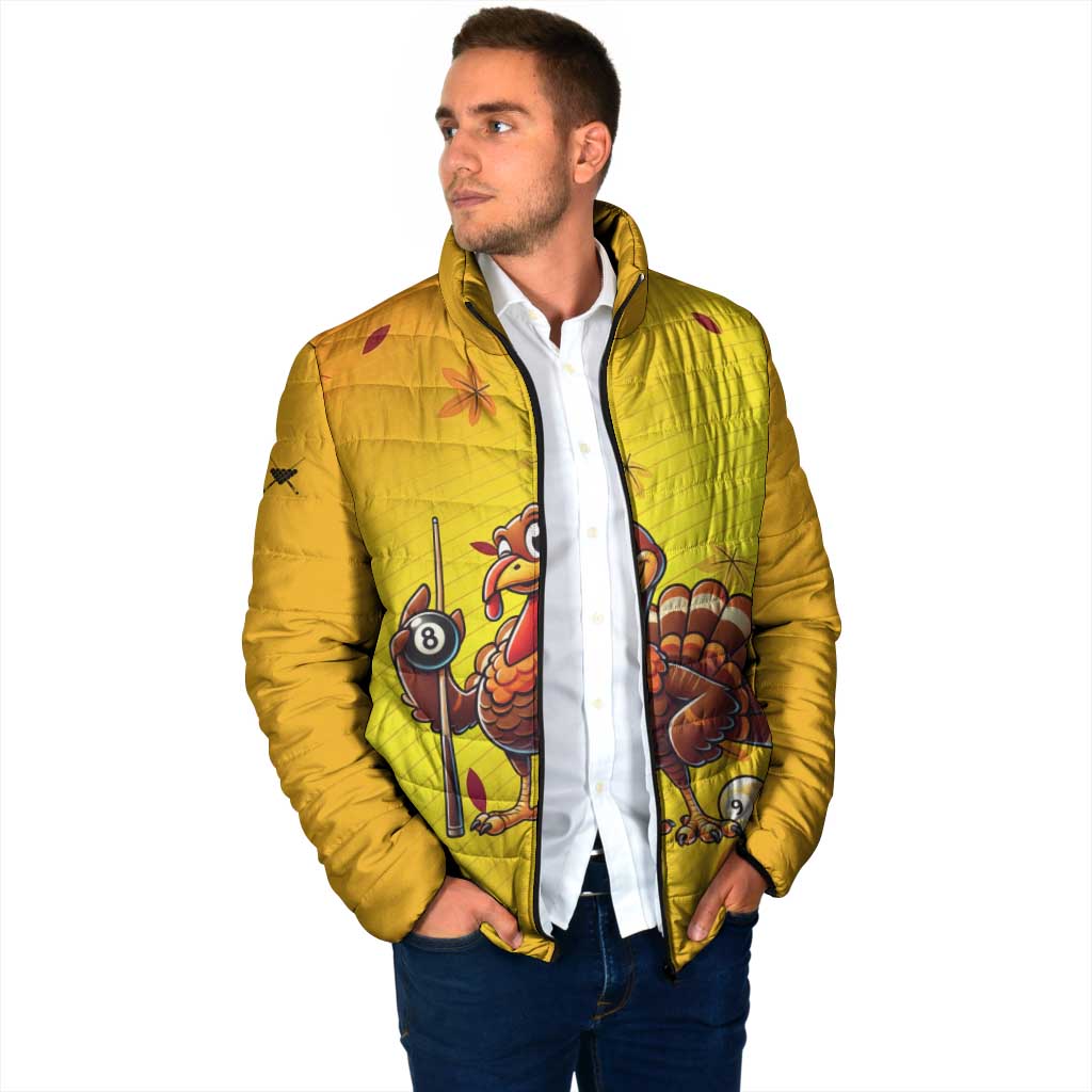 Personalized Funny Turkey Billiards Padded Jacket with Pool Cue and Balls Thanksgiving Design - Wonder Print Shop