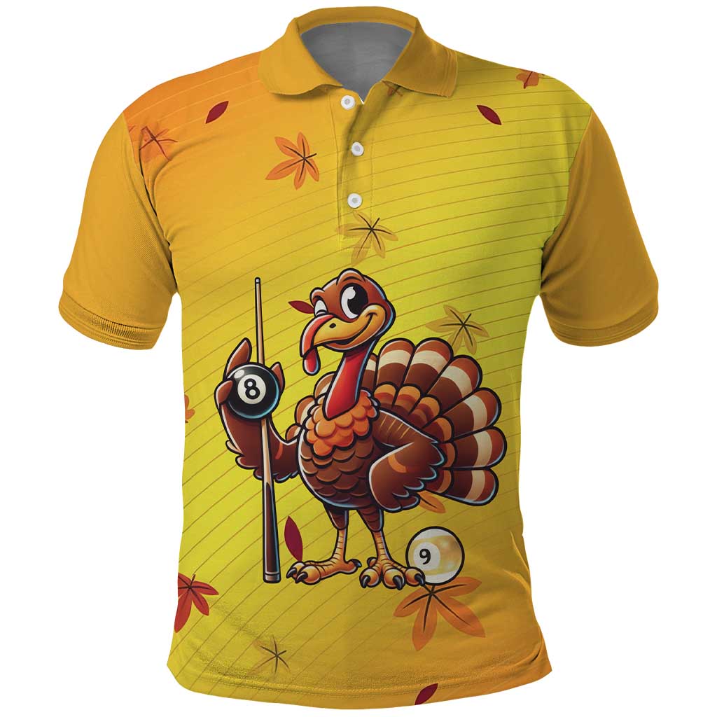 Personalized Funny Turkey Billiards Polo Shirt with Pool Cue and Balls Thanksgiving Design - Wonder Print Shop