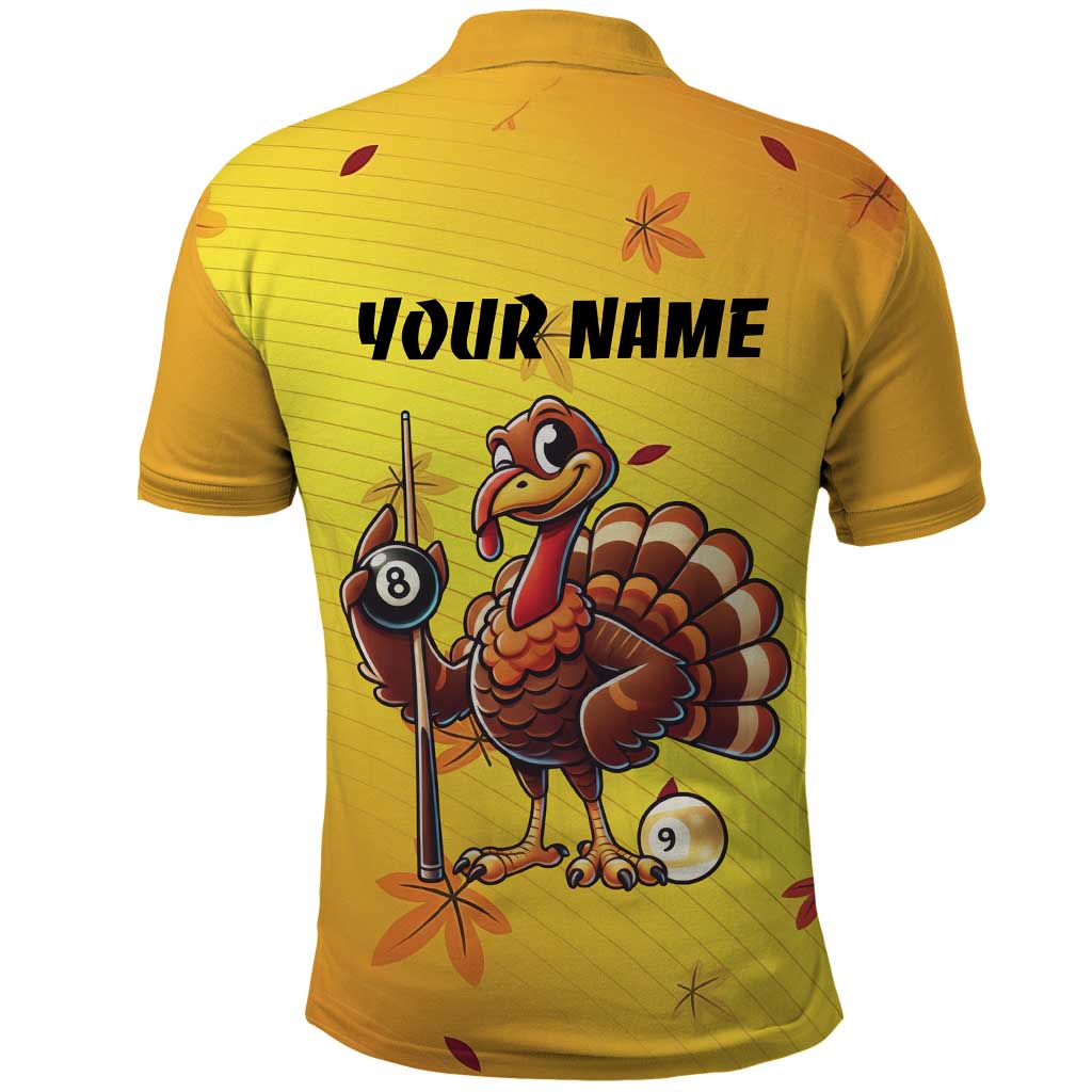 Personalized Funny Turkey Billiards Polo Shirt with Pool Cue and Balls Thanksgiving Design - Wonder Print Shop