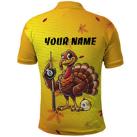 Personalized Funny Turkey Billiards Polo Shirt with Pool Cue and Balls Thanksgiving Design - Wonder Print Shop