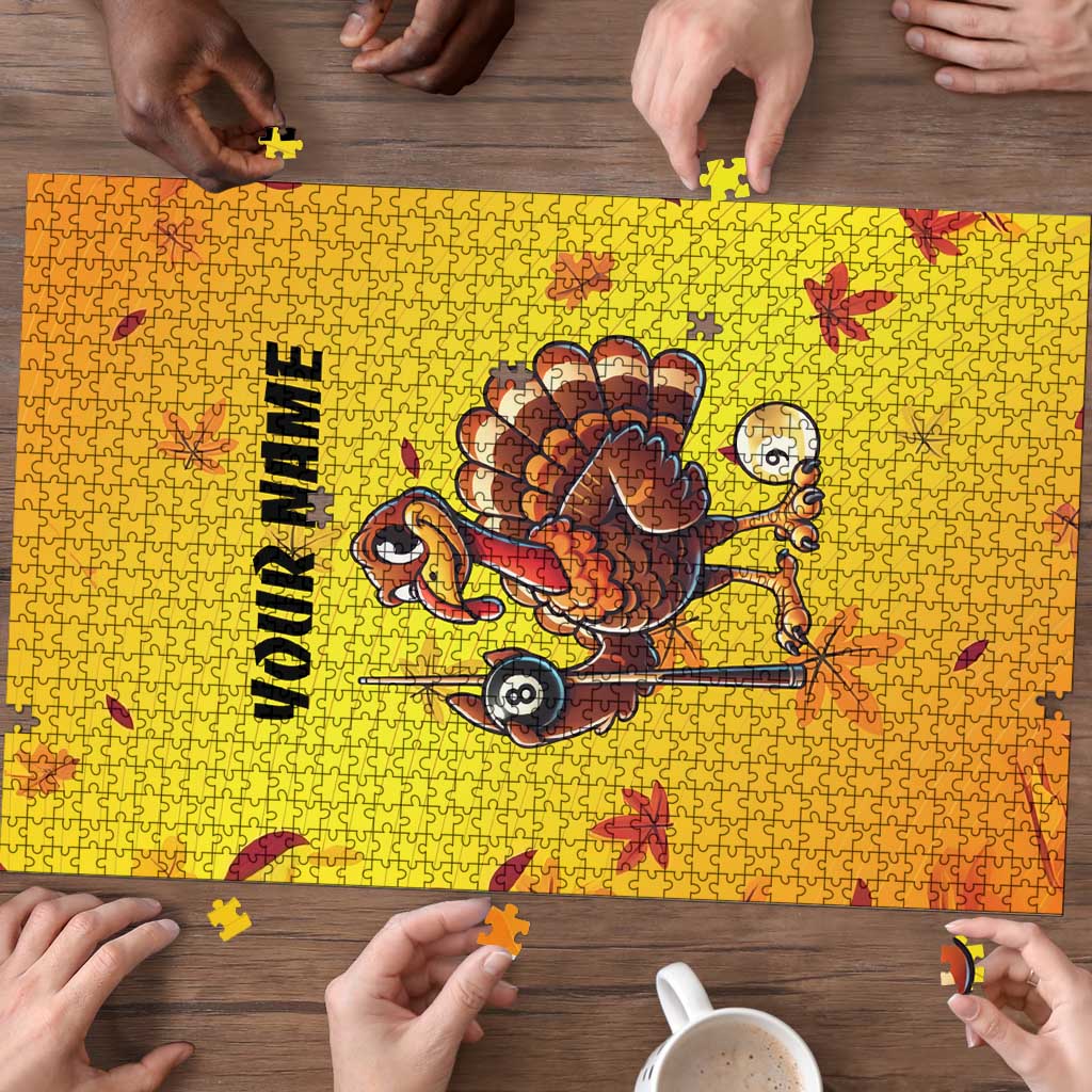 Personalized Funny Turkey Billiards Puzzle with Pool Cue and Balls Thanksgiving Design - Wonder Print Shop
