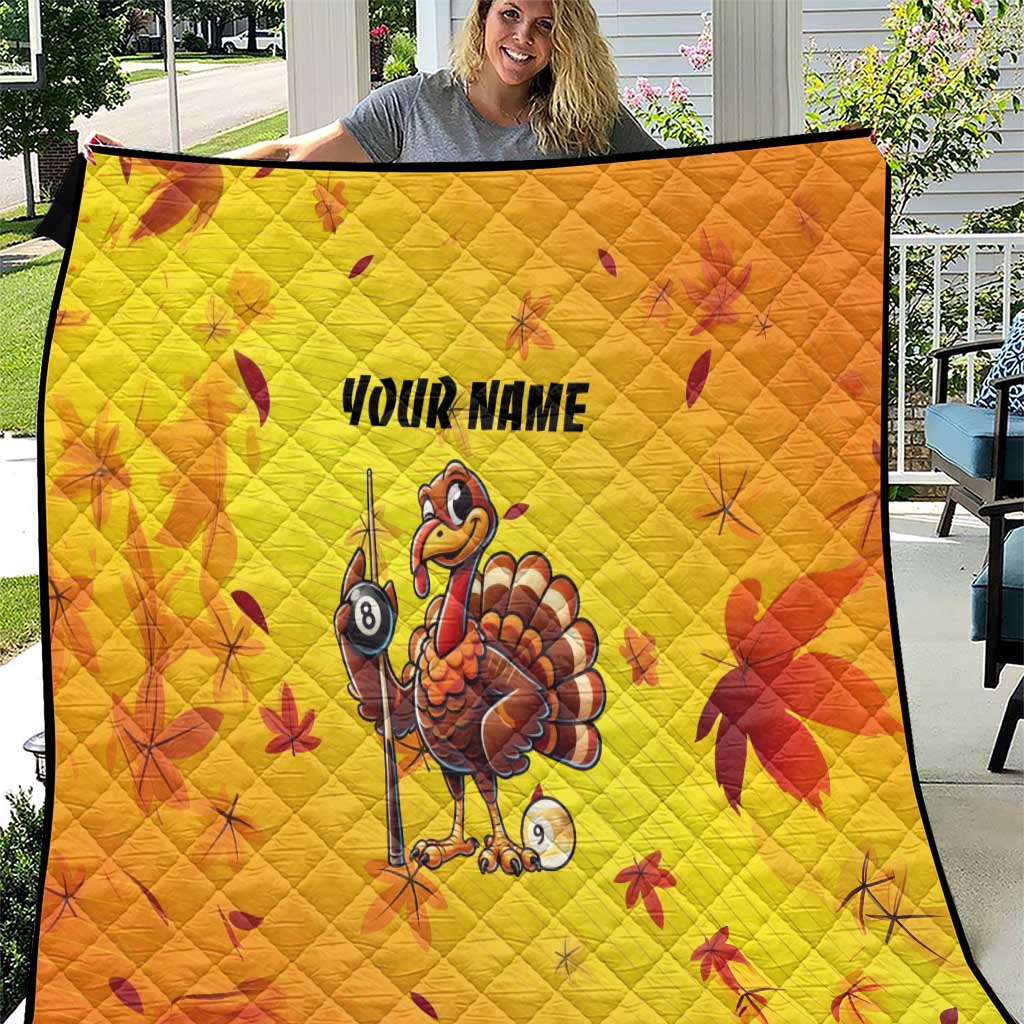 Personalized Funny Turkey Billiards Quilt with Pool Cue and Balls Thanksgiving Design - Wonder Print Shop