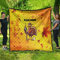 Personalized Funny Turkey Billiards Quilt with Pool Cue and Balls Thanksgiving Design - Wonder Print Shop