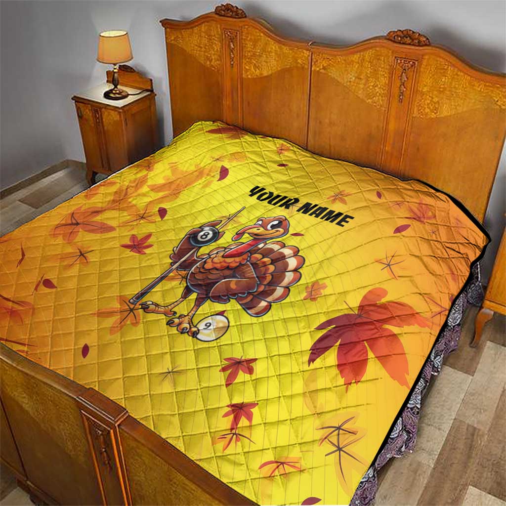 Personalized Funny Turkey Billiards Quilt with Pool Cue and Balls Thanksgiving Design - Wonder Print Shop