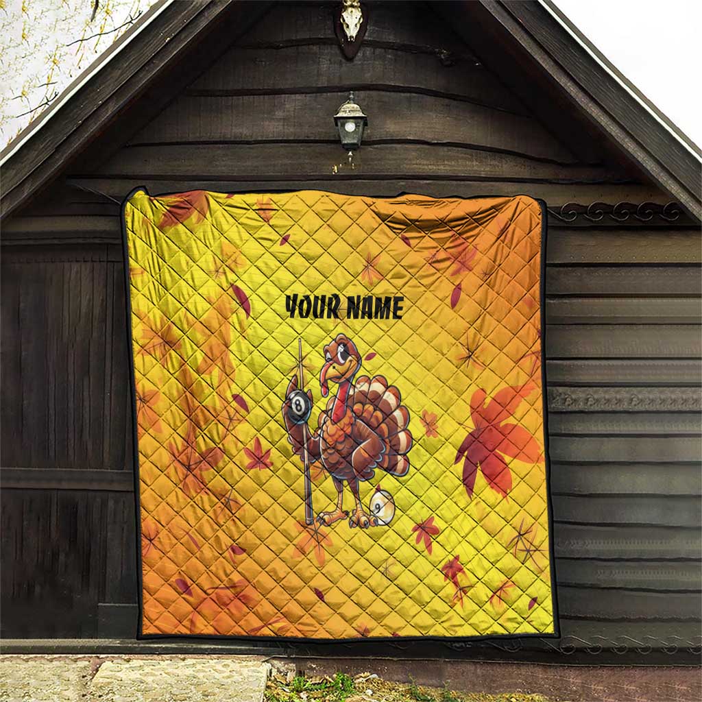 Personalized Funny Turkey Billiards Quilt with Pool Cue and Balls Thanksgiving Design - Wonder Print Shop