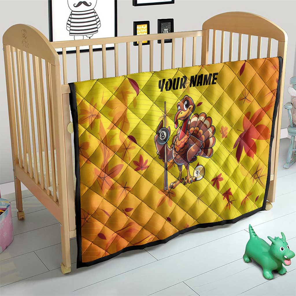 Personalized Funny Turkey Billiards Quilt with Pool Cue and Balls Thanksgiving Design - Wonder Print Shop