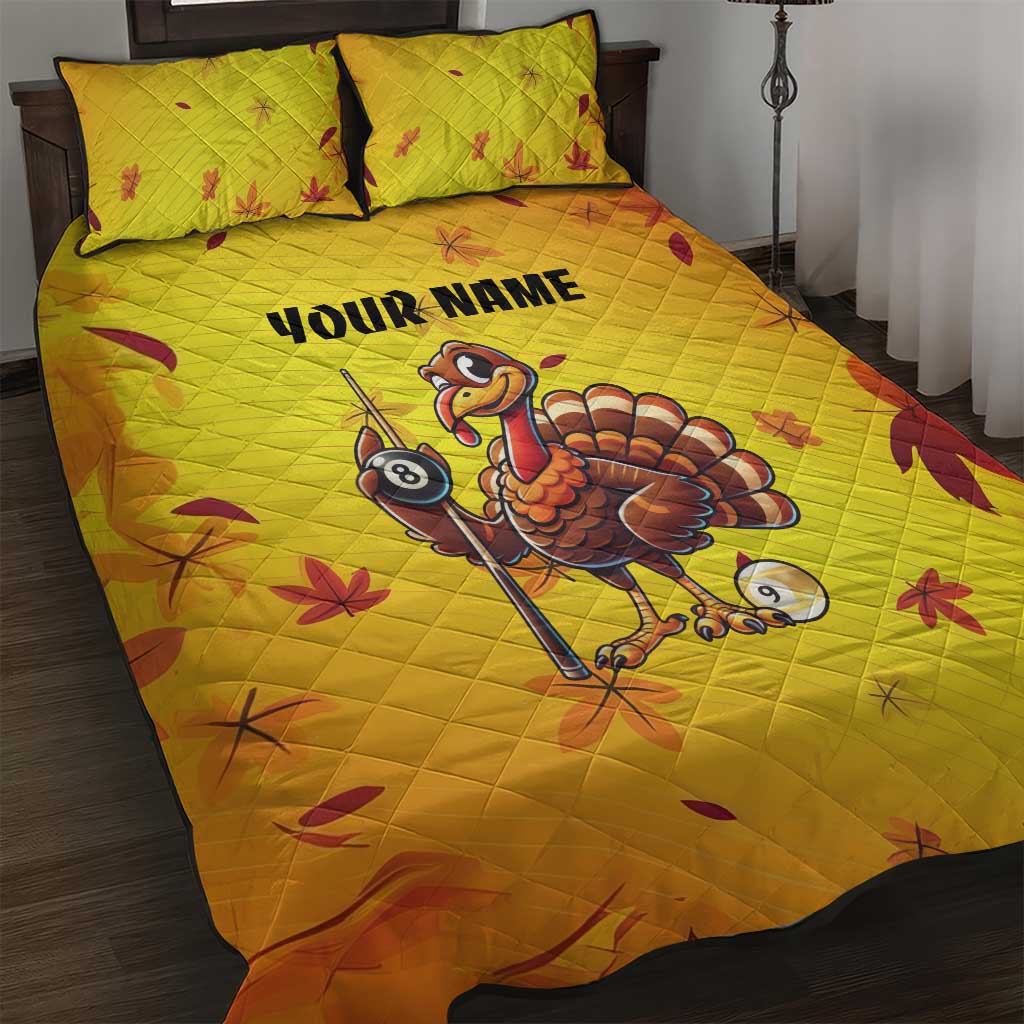 Personalized Funny Turkey Billiards Quilt Bed Set with Pool Cue and Balls Thanksgiving Design - Wonder Print Shop