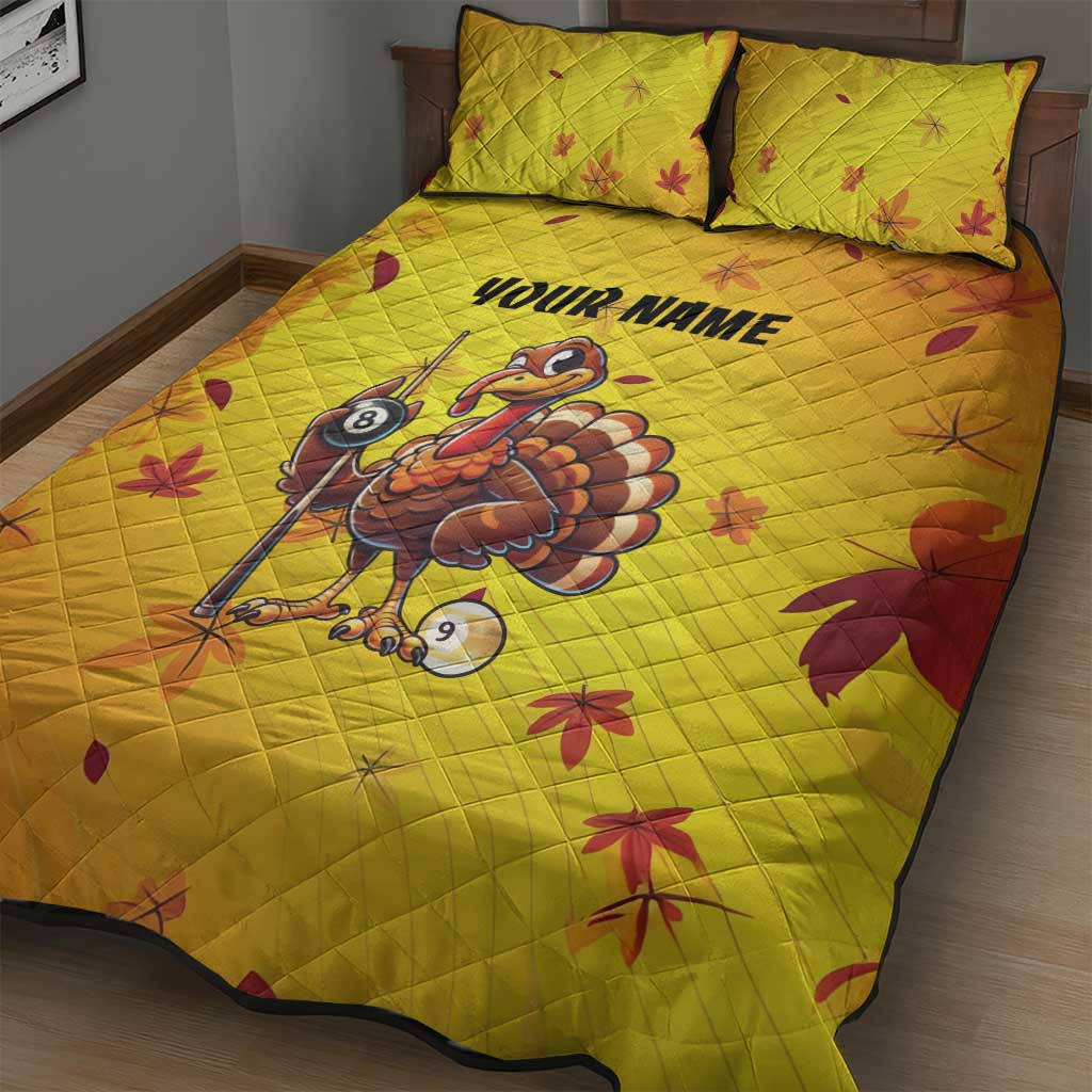 Personalized Funny Turkey Billiards Quilt Bed Set with Pool Cue and Balls Thanksgiving Design - Wonder Print Shop