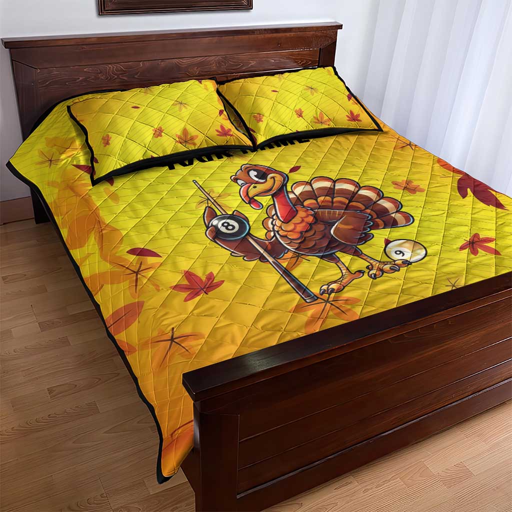 Personalized Funny Turkey Billiards Quilt Bed Set with Pool Cue and Balls Thanksgiving Design - Wonder Print Shop
