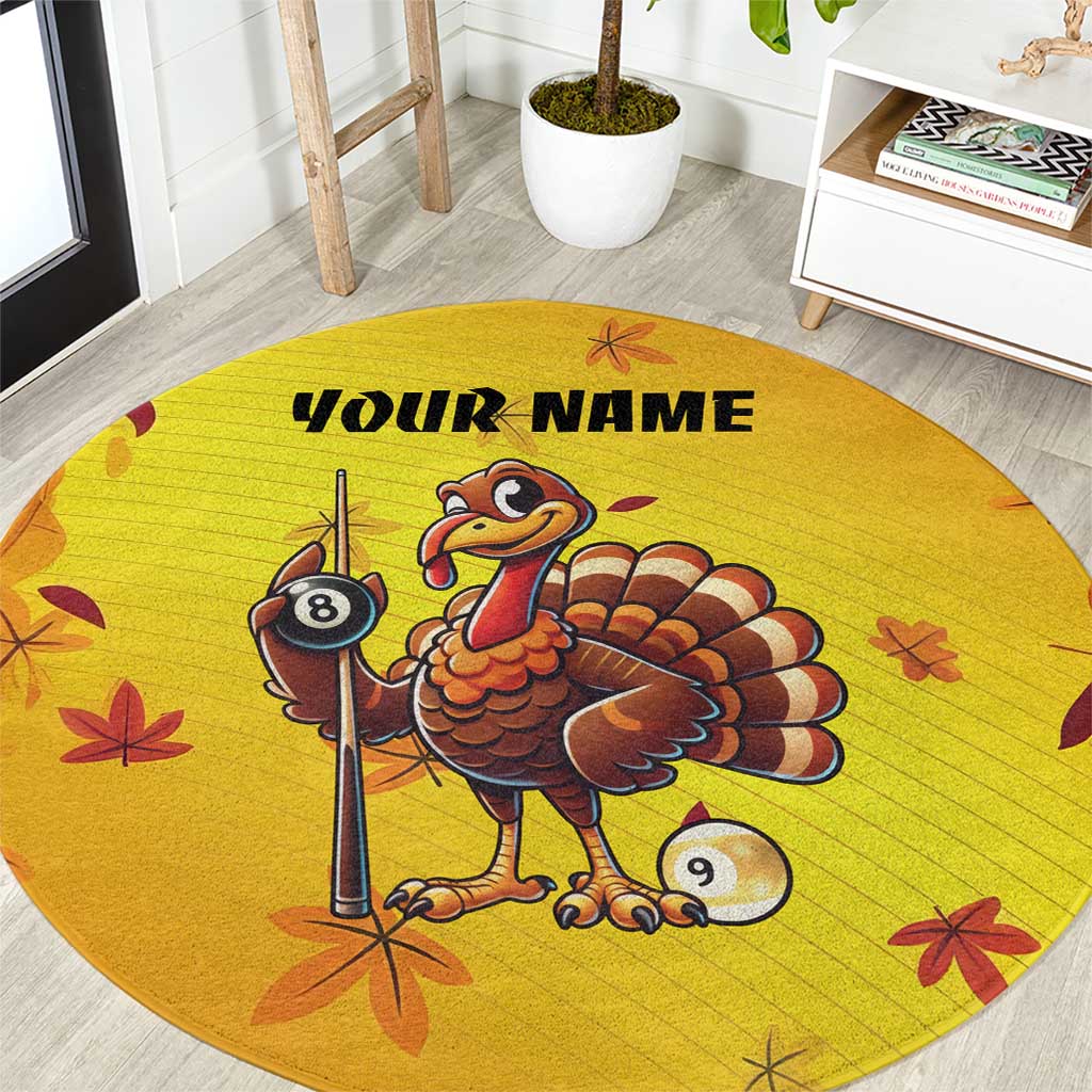 Personalized Funny Turkey Billiards Round Carpet with Pool Cue and Balls Thanksgiving Design - Wonder Print Shop