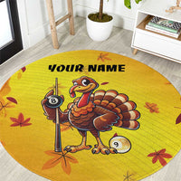 Personalized Funny Turkey Billiards Round Carpet with Pool Cue and Balls Thanksgiving Design - Wonder Print Shop