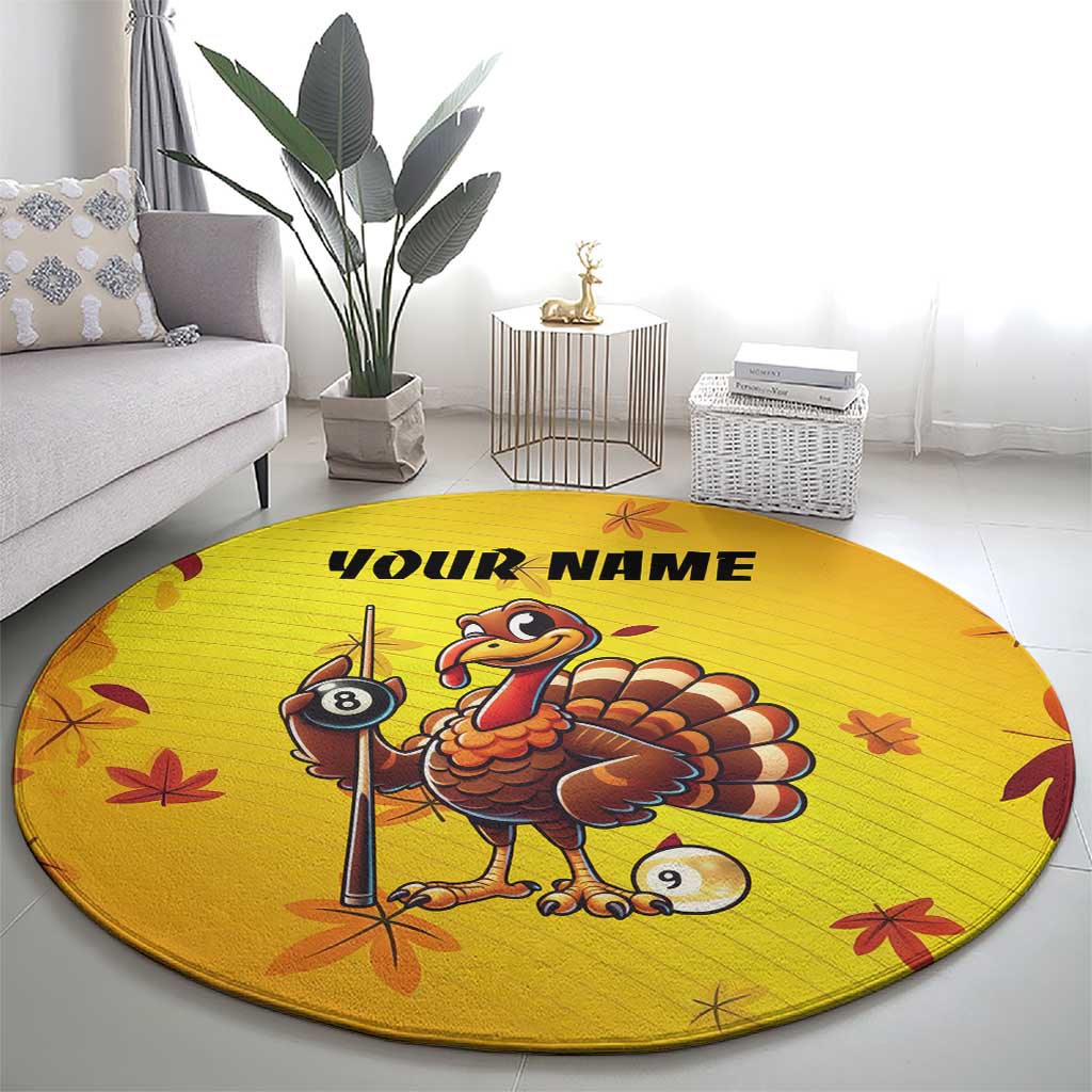 Personalized Funny Turkey Billiards Round Carpet with Pool Cue and Balls Thanksgiving Design - Wonder Print Shop