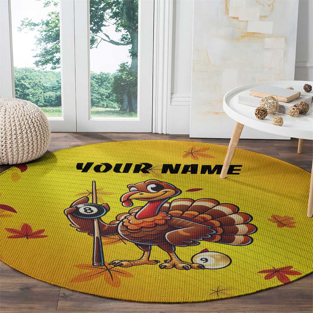Personalized Funny Turkey Billiards Round Carpet with Pool Cue and Balls Thanksgiving Design - Wonder Print Shop
