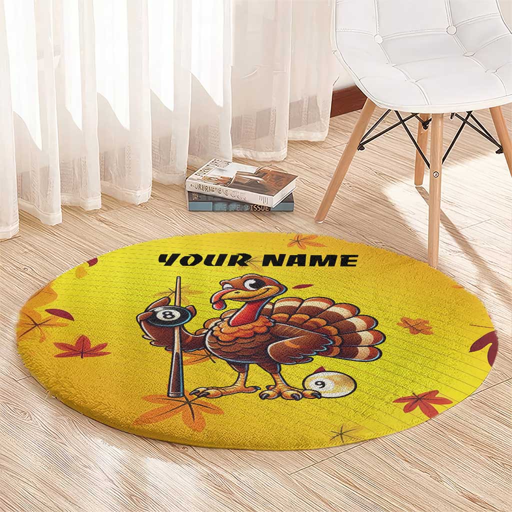 Personalized Funny Turkey Billiards Round Carpet with Pool Cue and Balls Thanksgiving Design - Wonder Print Shop