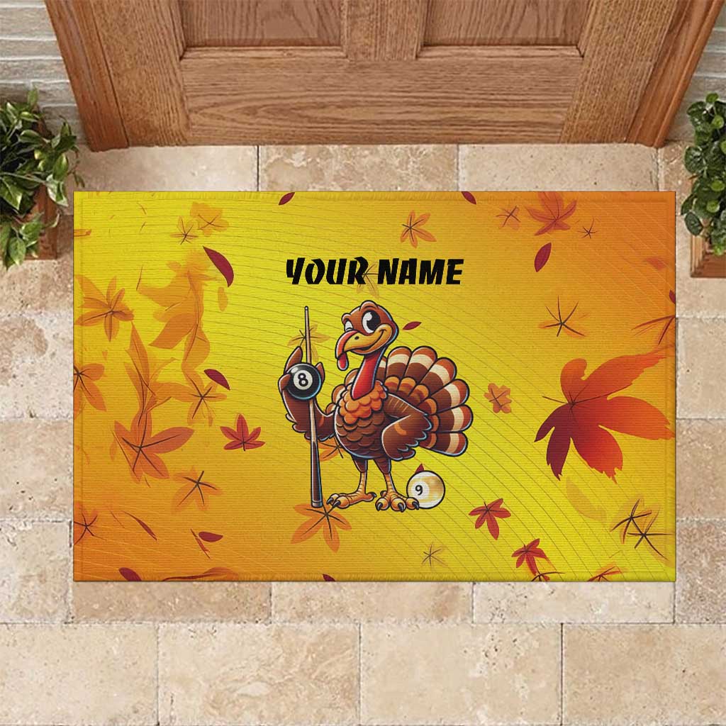 Personalized Funny Turkey Billiards Rubber Doormat with Pool Cue and Balls Thanksgiving Design - Wonder Print Shop