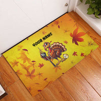 Personalized Funny Turkey Billiards Rubber Doormat with Pool Cue and Balls Thanksgiving Design - Wonder Print Shop