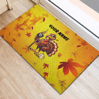 Personalized Funny Turkey Billiards Rubber Doormat with Pool Cue and Balls Thanksgiving Design - Wonder Print Shop