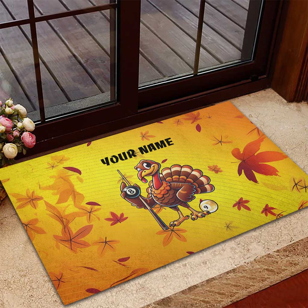 Personalized Funny Turkey Billiards Rubber Doormat with Pool Cue and Balls Thanksgiving Design - Wonder Print Shop