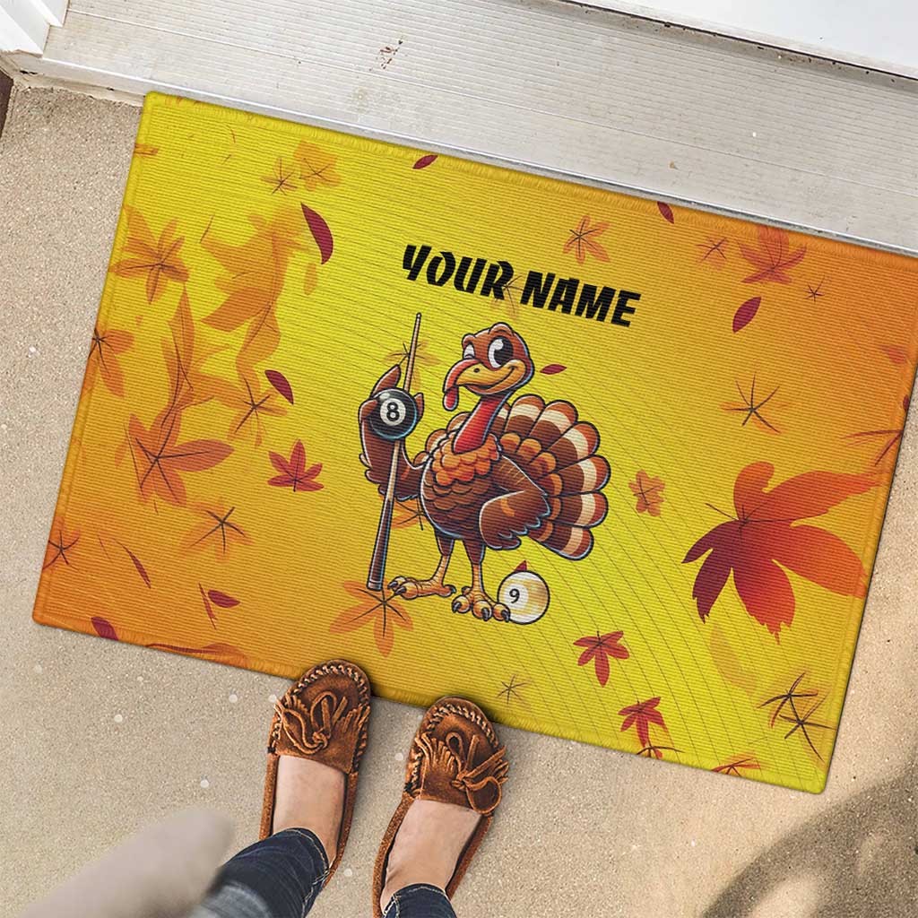 Personalized Funny Turkey Billiards Rubber Doormat with Pool Cue and Balls Thanksgiving Design - Wonder Print Shop