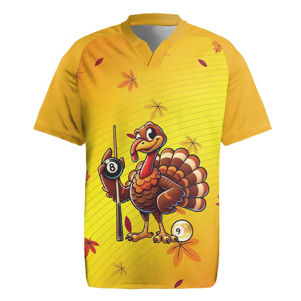 Personalized Funny Turkey Billiards Rugby Jersey with Pool Cue and Balls Thanksgiving Design - Wonder Print Shop