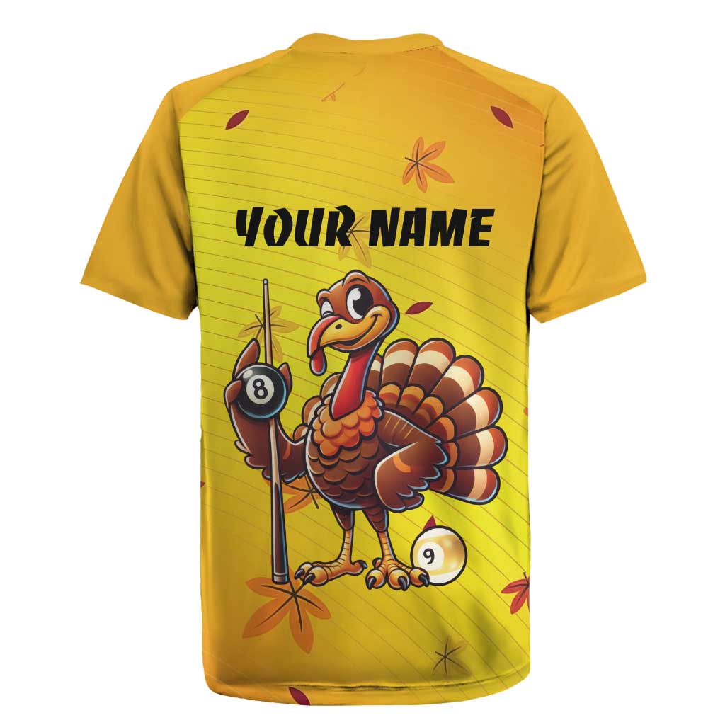 Personalized Funny Turkey Billiards Rugby Jersey with Pool Cue and Balls Thanksgiving Design - Wonder Print Shop