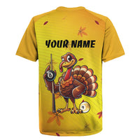 Personalized Funny Turkey Billiards Rugby Jersey with Pool Cue and Balls Thanksgiving Design - Wonder Print Shop