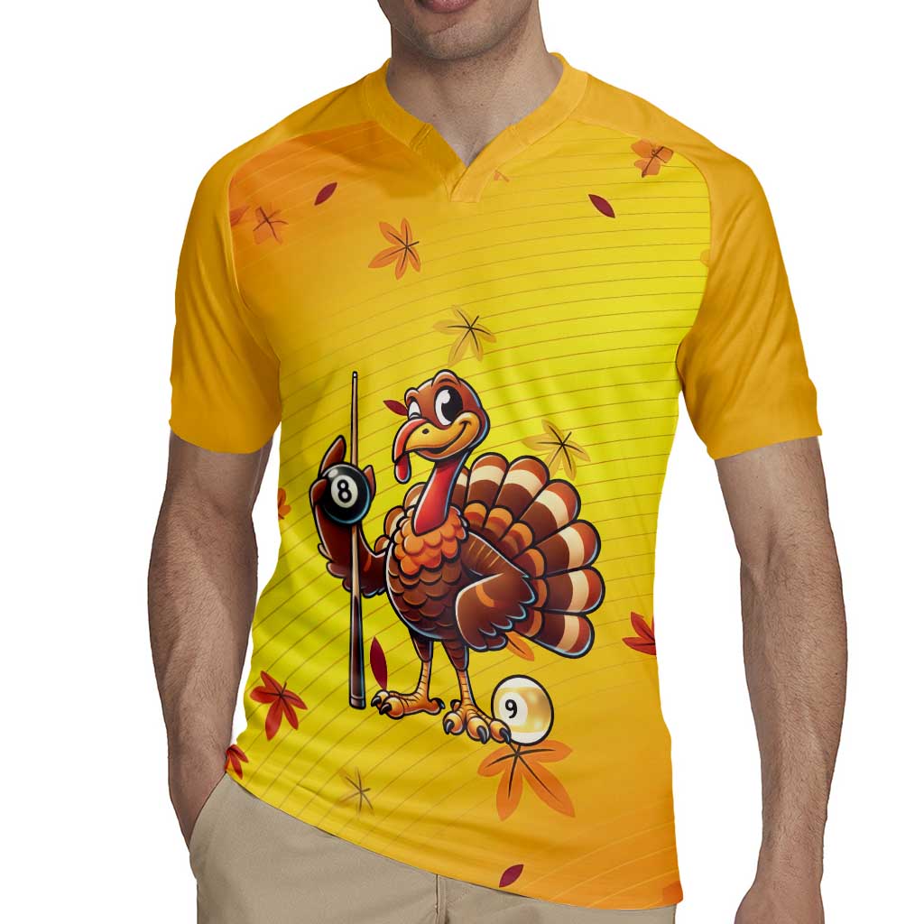 Personalized Funny Turkey Billiards Rugby Jersey with Pool Cue and Balls Thanksgiving Design - Wonder Print Shop