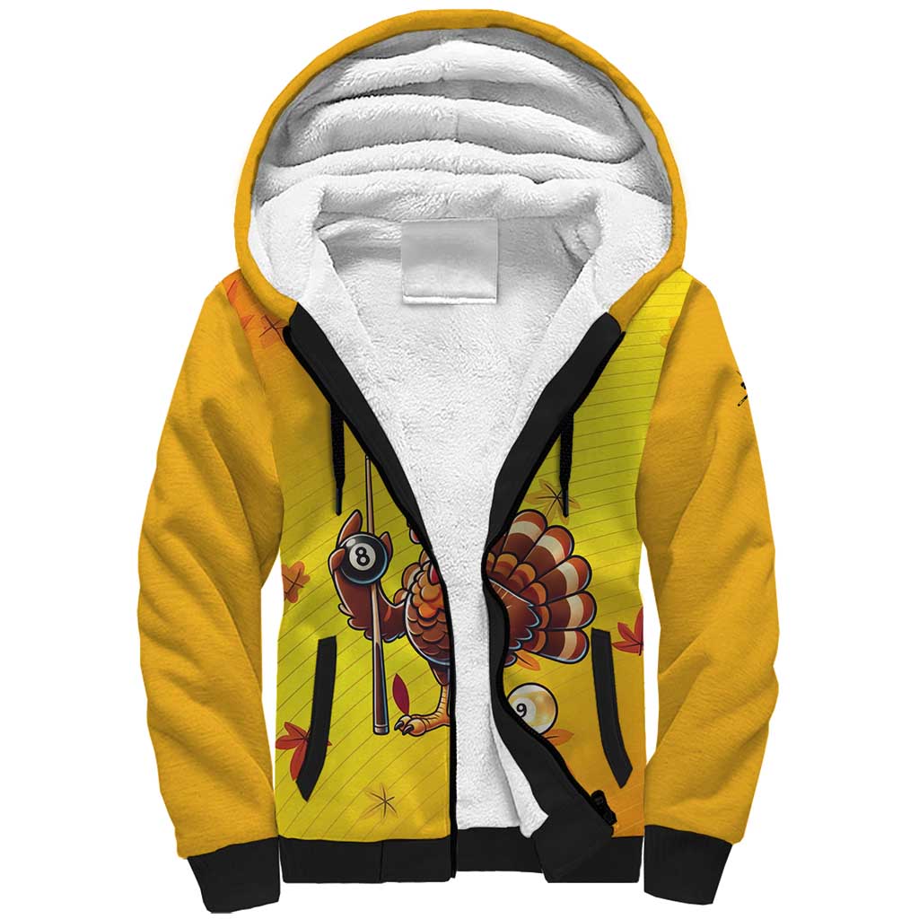 Personalized Funny Turkey Billiards Sherpa Hoodie with Pool Cue and Balls Thanksgiving Design - Wonder Print Shop