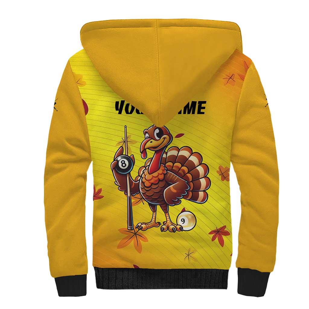 Personalized Funny Turkey Billiards Sherpa Hoodie with Pool Cue and Balls Thanksgiving Design - Wonder Print Shop
