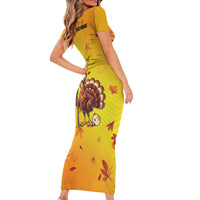 Personalized Funny Turkey Billiards Short Sleeve Bodycon Dress with Pool Cue and Balls Thanksgiving Design - Wonder Print Shop