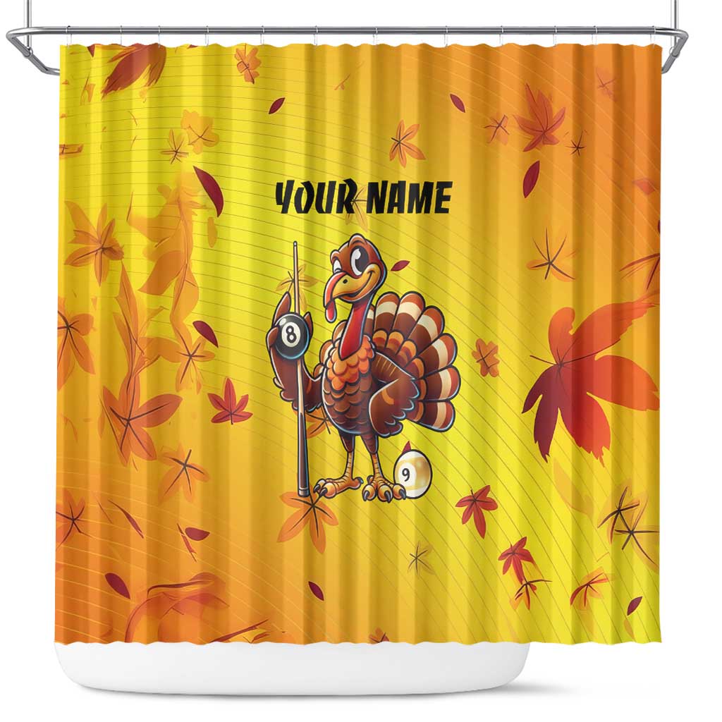 Personalized Funny Turkey Billiards Shower Curtain with Pool Cue and Balls Thanksgiving Design - Wonder Print Shop