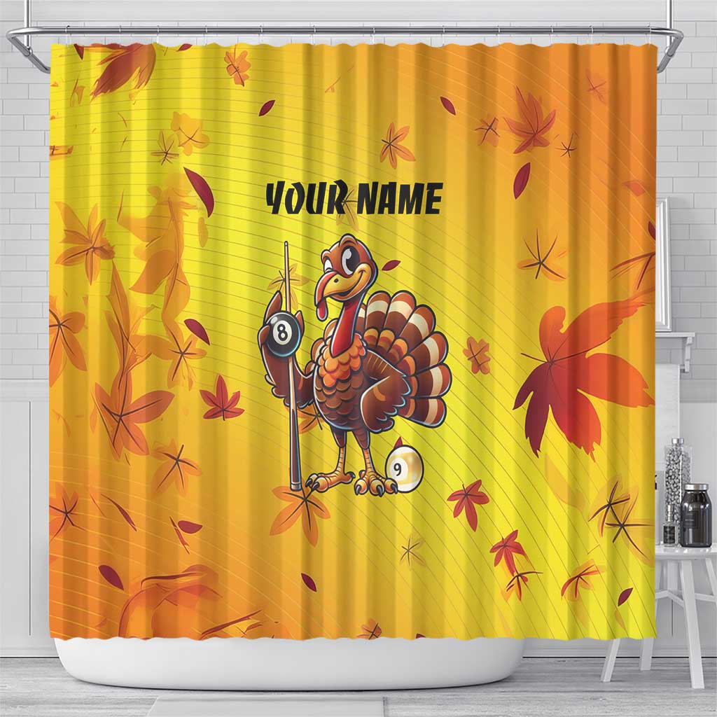 Personalized Funny Turkey Billiards Shower Curtain with Pool Cue and Balls Thanksgiving Design - Wonder Print Shop