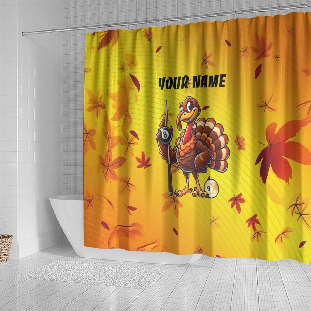 Personalized Funny Turkey Billiards Shower Curtain with Pool Cue and Balls Thanksgiving Design - Wonder Print Shop