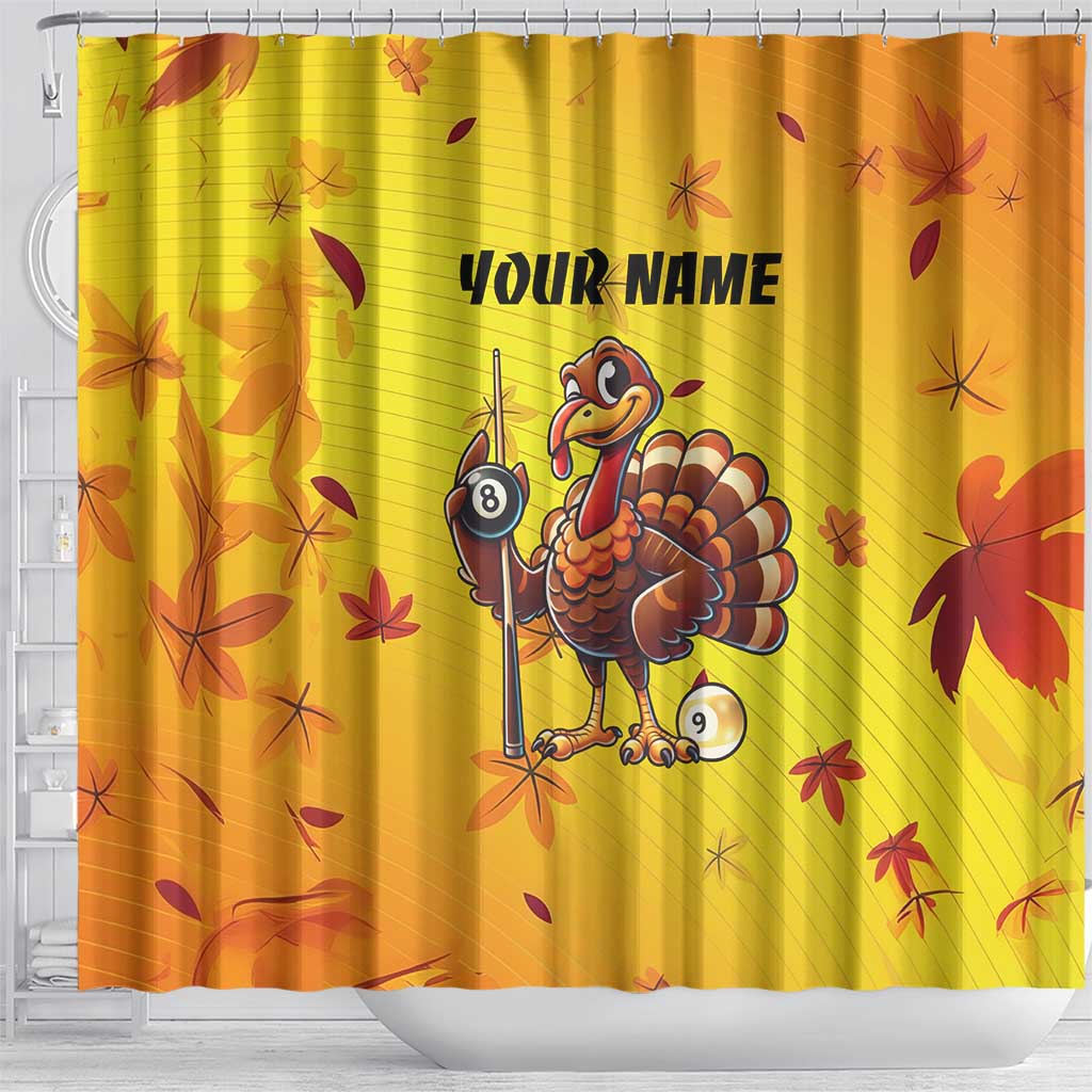 Personalized Funny Turkey Billiards Shower Curtain with Pool Cue and Balls Thanksgiving Design - Wonder Print Shop