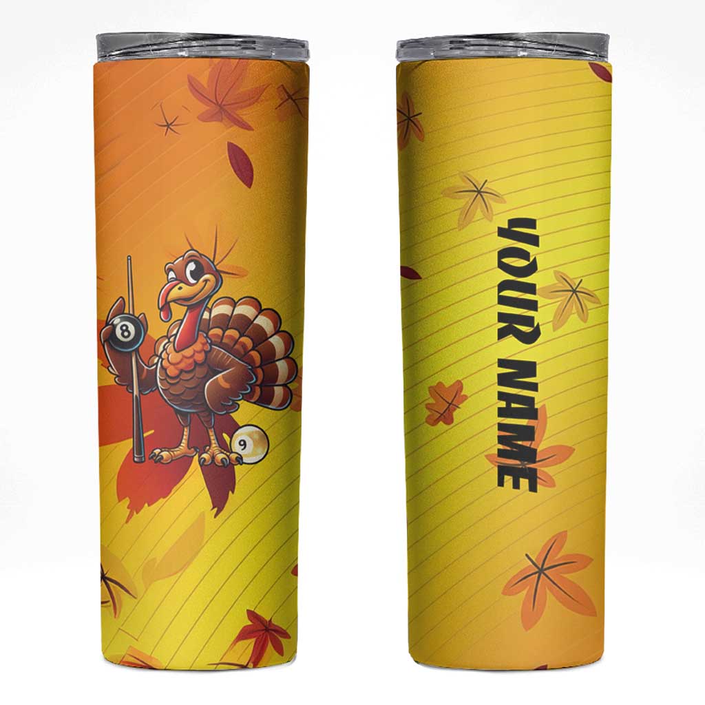 Personalized Funny Turkey Billiards Skinny Tumbler with Pool Cue and Balls Thanksgiving Design - Wonder Print Shop