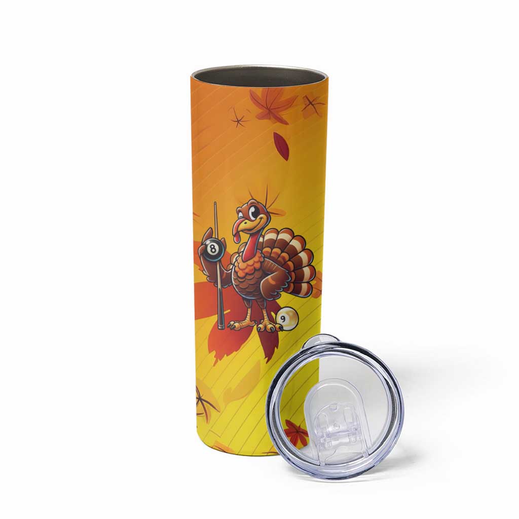 Personalized Funny Turkey Billiards Skinny Tumbler with Pool Cue and Balls Thanksgiving Design - Wonder Print Shop